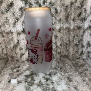 Hand made 20oz hello kitty frosted glass can